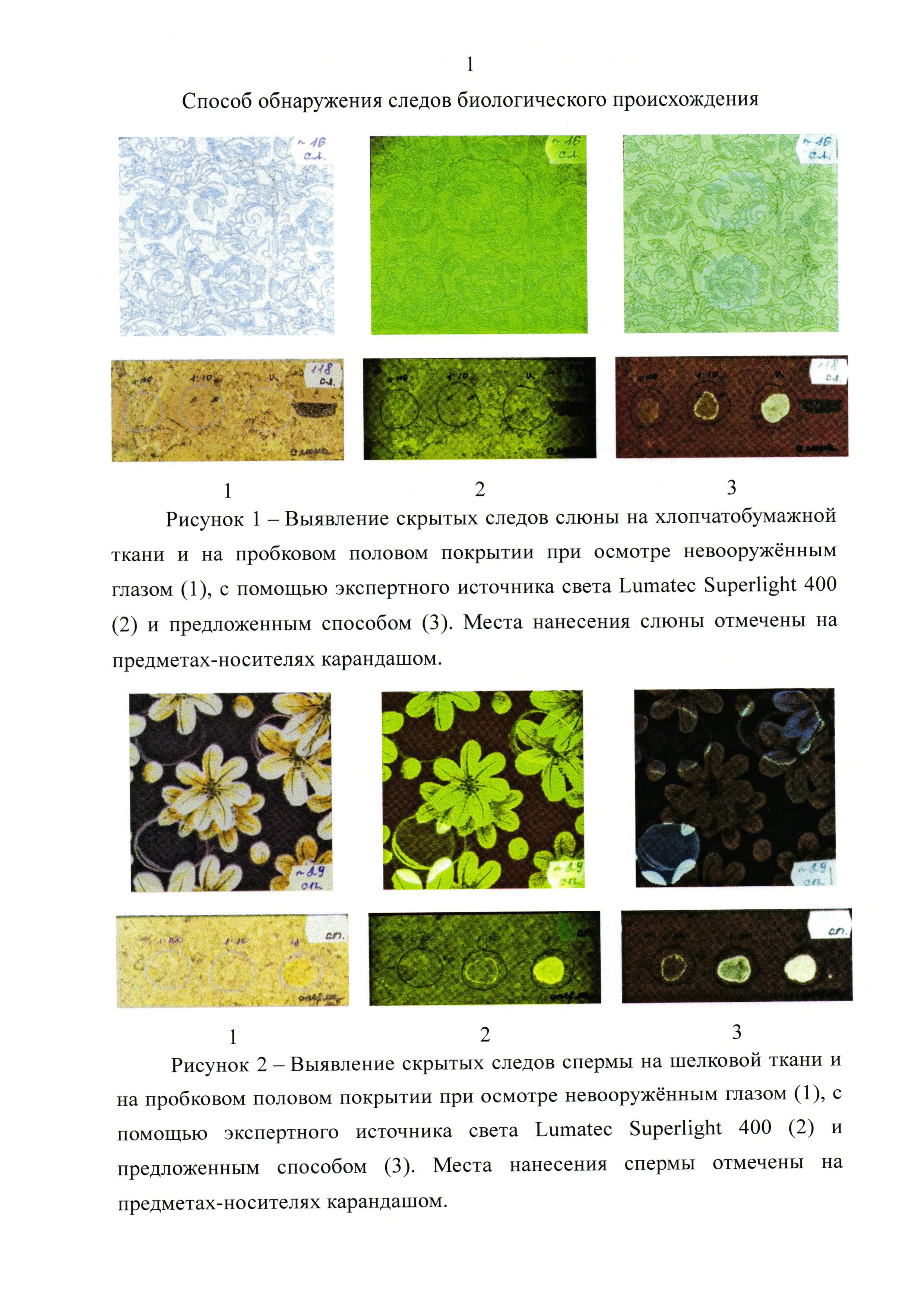 СПОСОБ ОБНАРУЖЕНИЯ СЛЕДОВ БИОЛОГИЧЕСКОГО ПРОИСХОЖДЕНИЯ. Патент № RU 2605462  МПК G01N21/64 | Биржа патентов - Московский инновационный кластер